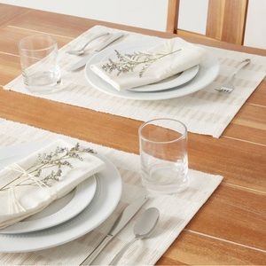 NWT THRESHOLD COTTON STRIPED PLACEMATS - TAUPE/WHITE STRIPED Set of 2!! 🤍